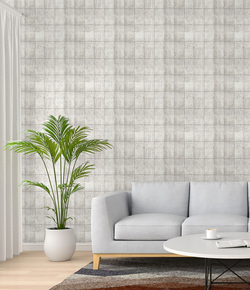 GW7062 Vertical Concrete Blocks Peel and Stick Wallpaper Roll 19 inch Wide x 18 ft. Long White Gray