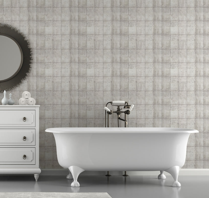 GW7062 Vertical Concrete Blocks Peel and Stick Wallpaper Roll 19 inch Wide x 18 ft. Long White Gray