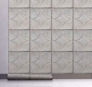 GW7071 Concrete Geometric Tile Peel and Stick Wallpaper Roll 19 inch Wide x 18 ft. Long Gray