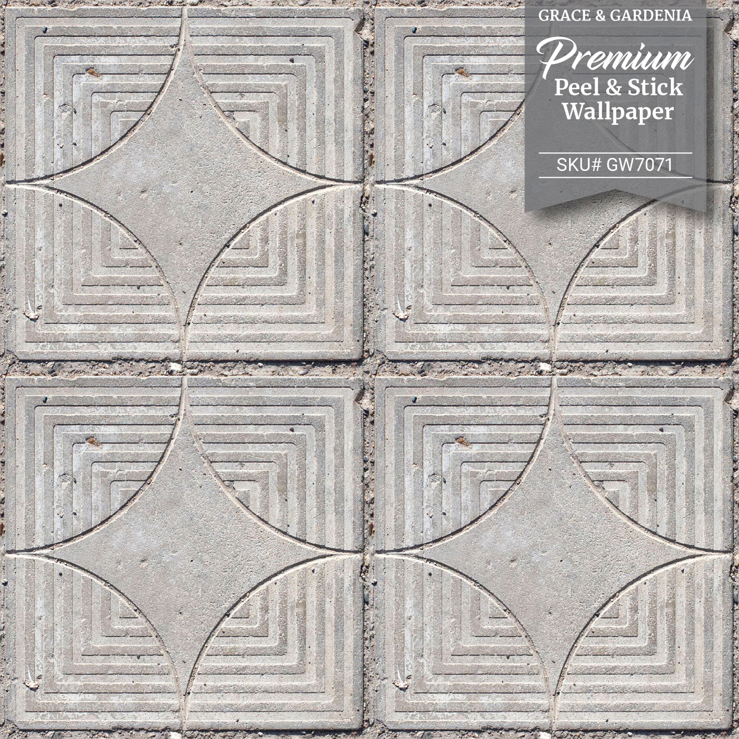 GW7071 Grace & Gardenia Concrete Geometric Tile Peel and Stick Wallpaper Roll 20.5 inch Wide x 18 ft. Long, Gray