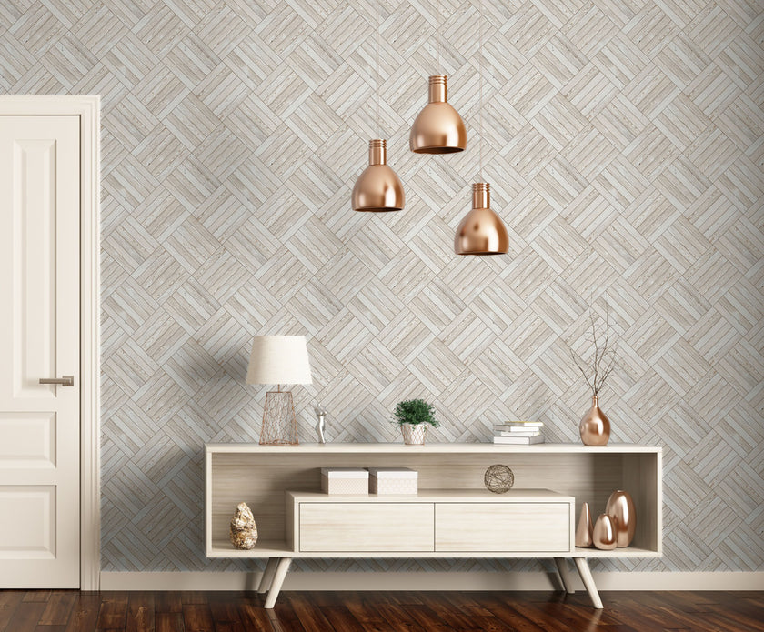 GW7091 Diagonal Wooden Pattern Peel and Stick Wallpaper Roll 19 inch Wide x 18 ft. Long Beige