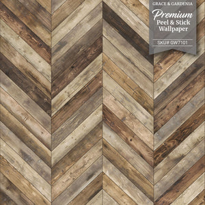 GW7101 Wooden Chevron Pattern Peel and Stick Wallpaper Roll 19 inch Wide x 18 ft. Long Brown