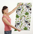 GW8012 Grace & Gardenia Exotic Crested Royal Cranes Peel and Stick Wallpaper Roll 20.5 inch Wide x 18 ft. Long, Green White Gray Brown