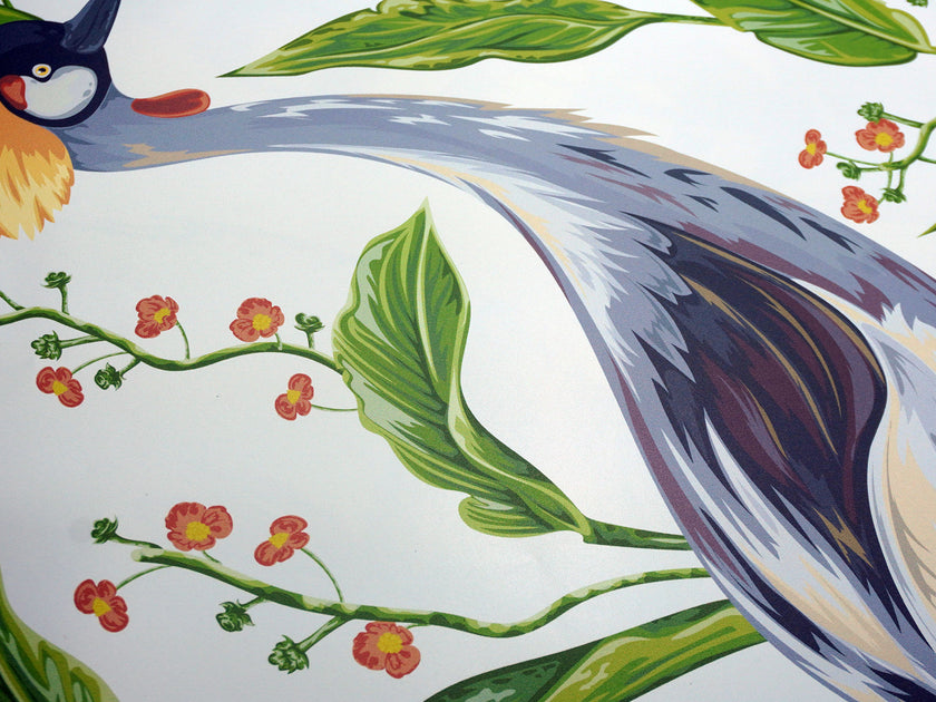 GW8012 Exotic Crested Royal Cranes Peel and Stick Wallpaper Roll 19 inch Wide x 18 ft. Long Green White Gray Brown