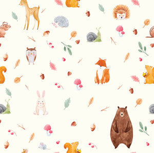 GW9021 Grace & Gardenia Painted Forest Animals Peel and Stick Wallpaper Roll 20.5 inch Wide x 18 ft. Long, Cream Brown Orange Green