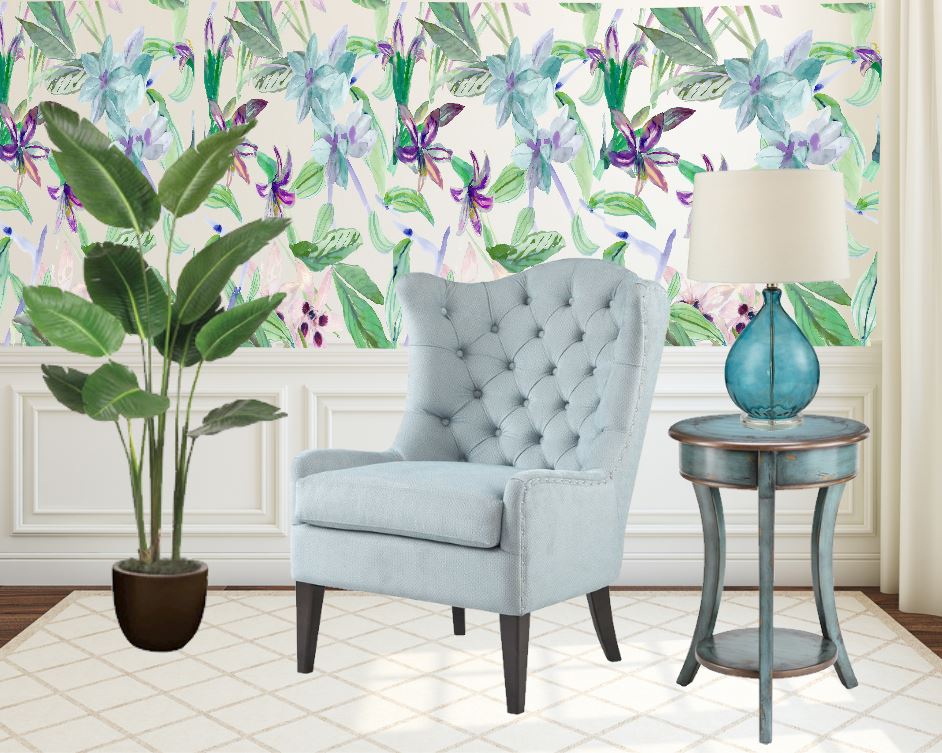 Grace & Gardenia GY2002D Tropical Exotic Flower  Peel & Stick Wallpaper  Blue  Purple Green