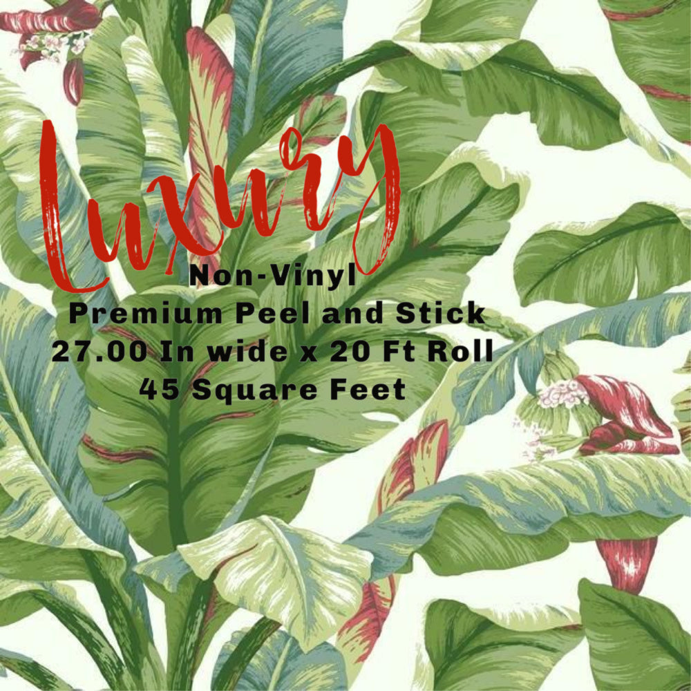 Grace & Gardenia Tropical Banana Leaf on White 27 inch Peel and Stick Premium wallpaper