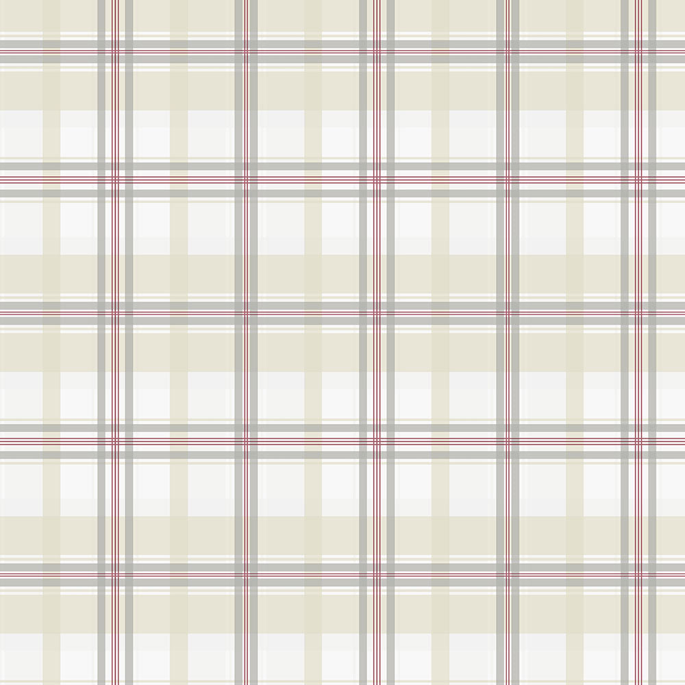 Norwall Wallcoverings KE29913 Kitchen Elements Plaid Wallpaper Red, Beige, Grey