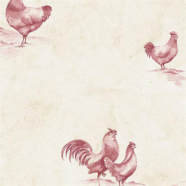 Norwall Wallcoverings KE29931 Kitchen Elements Delft Chicken Wallpaper Red, Cream