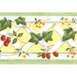 Norwall Wallcoverings KK79367 Kitchen Elements Trellis Wallpaper Border Yellow, Green, Red