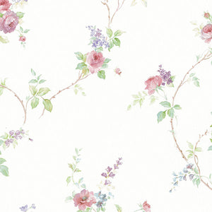 Norwall Wallcoverings Silk Impressions 2 MD29402  In-Register White Wedding Trail Wallpaper Pink Purple Blue