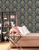 Grace & Gardenia G5006 Regal Damask Wallpaper, Blue Gold