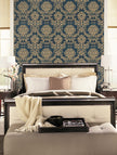 Grace & Gardenia G5006 Regal Damask Wallpaper, Blue Gold