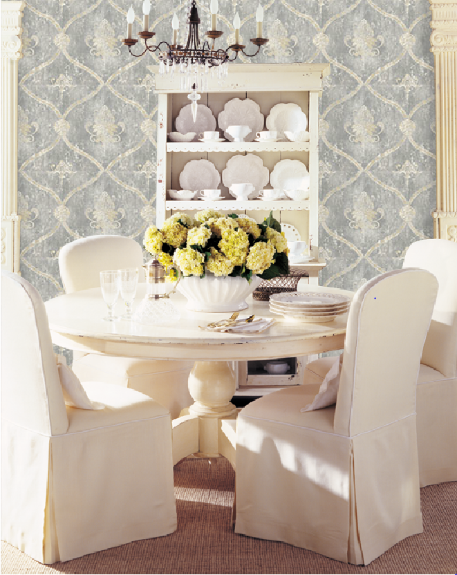 Grace & Gardenia G5007 Vintage Damask Wallpaper Grey Beige