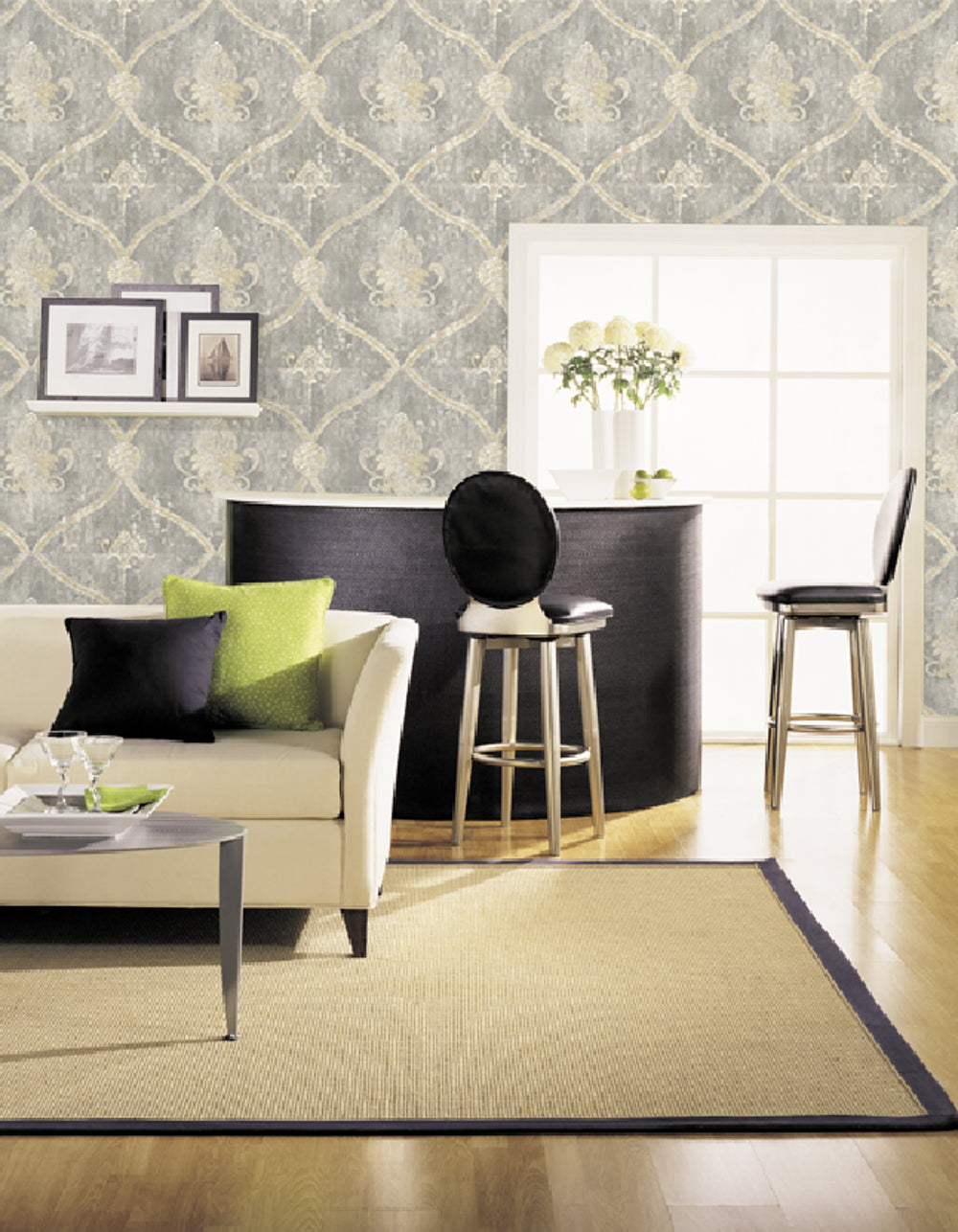 Grace & Gardenia G5007 Vintage Damask Wallpaper Grey Beige