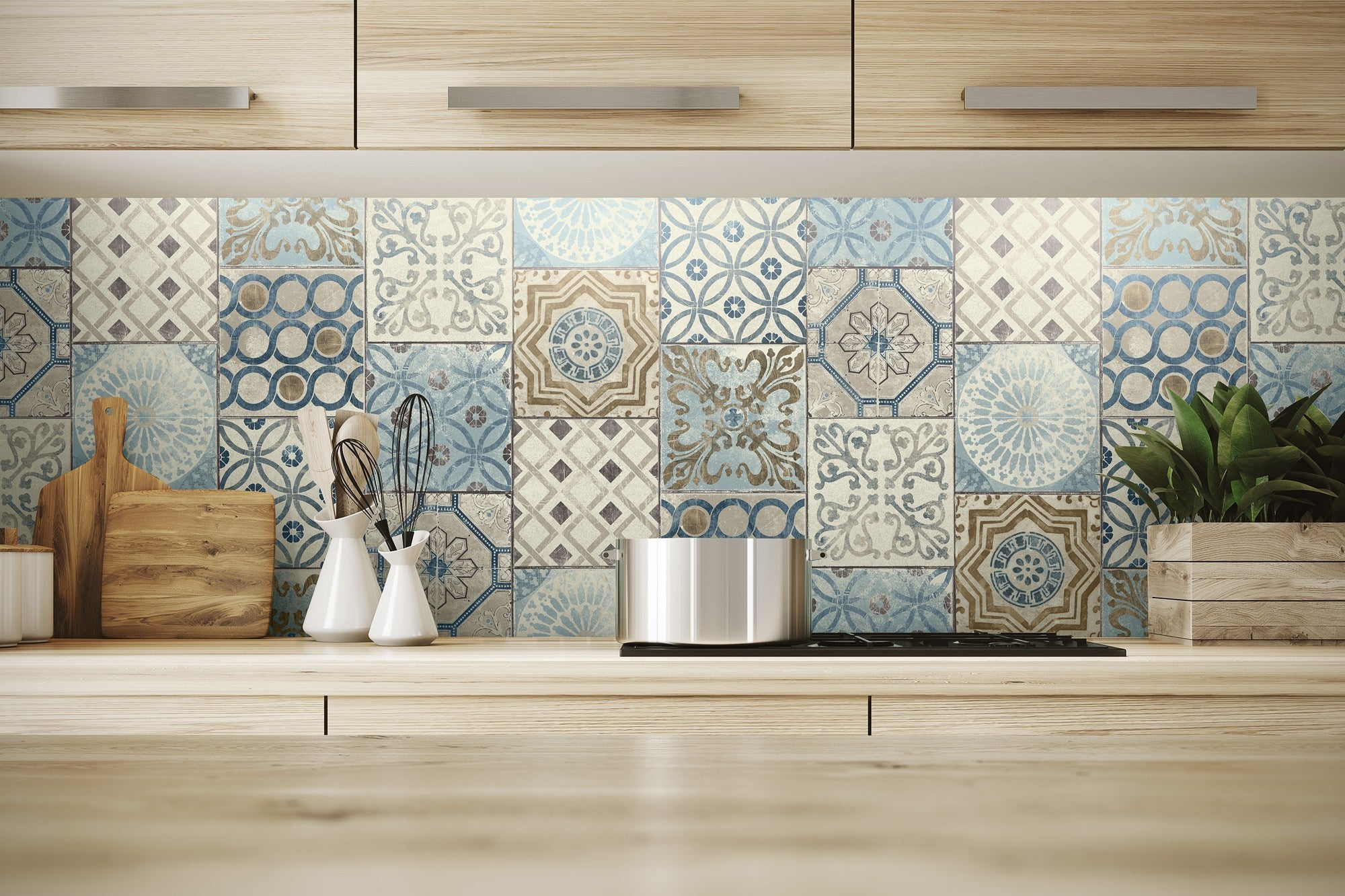 NextWall Moroccan Style Peel and Stick NW30002 Mosaic Tile Wallpaper Blue