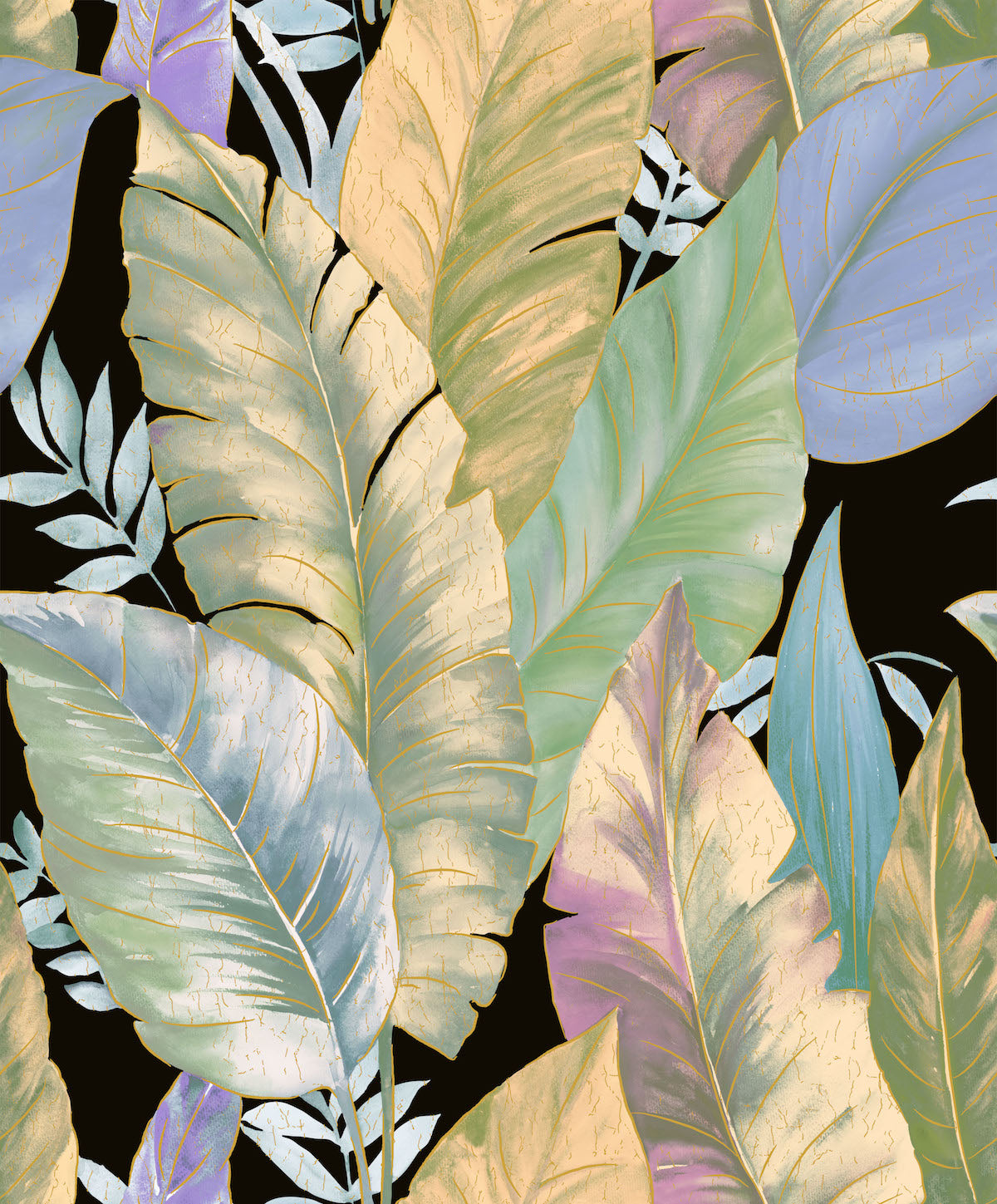 Pack of Four G440102 Tropical Banana Leaf Wallpaper Green Purple Gold