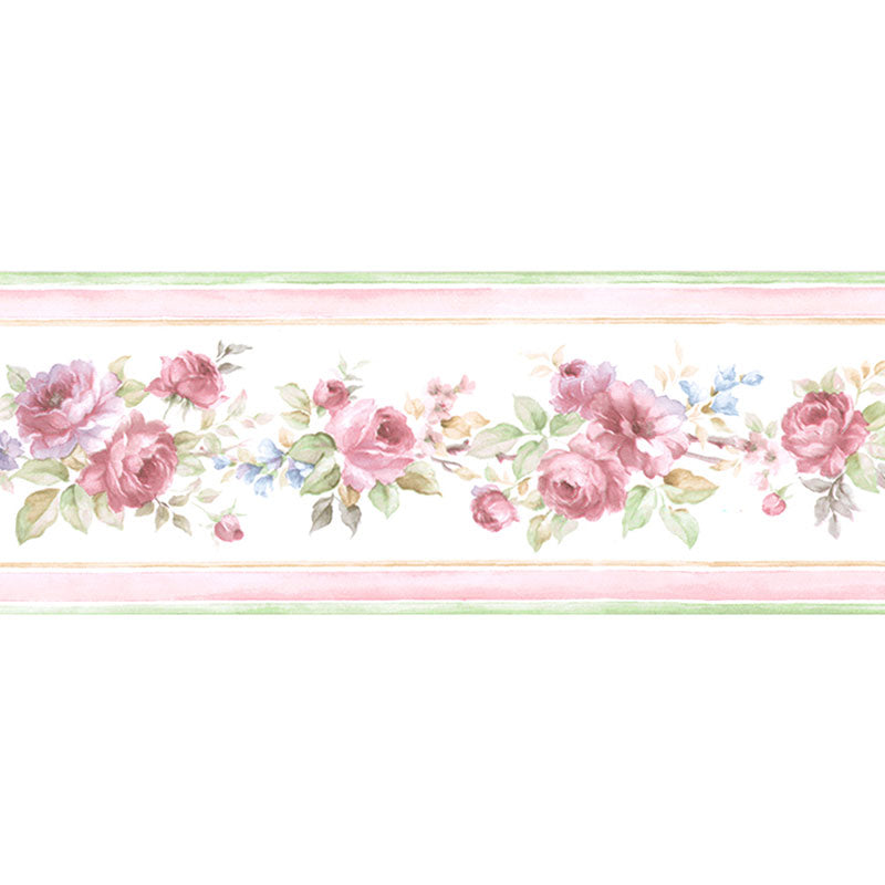 Norwall PF79505 Floral Wallpaper Border, Red, Pink