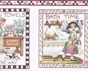 Wallpaper For Less RC005132B Bath Time Fairies Wallpaper Border, Red Blue White