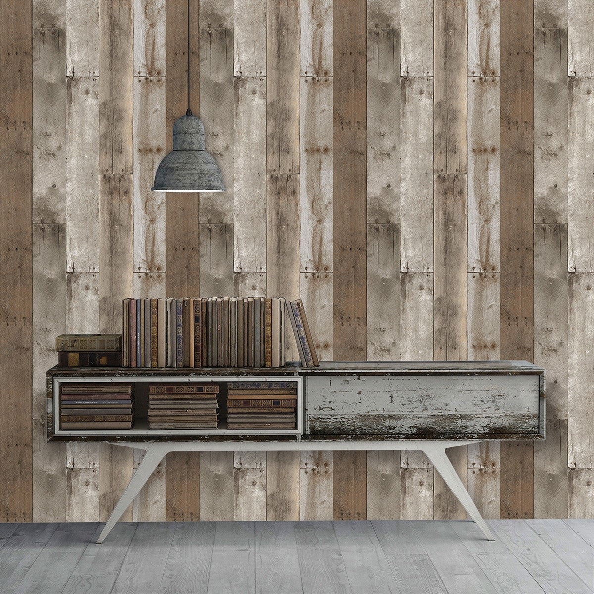 Tempaper RE504 Repurposed Weathered Wood Self-Adhesive Wallpaper; Brown/White