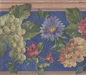 Wallpaper For Less RK431B Fruits Floral Wallpaper Border, Wooden Blue