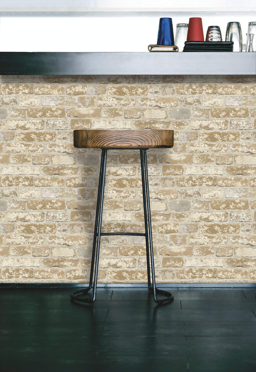 RoomMates RMK9037WP Stuccoed Brown Brick Peel and Stick Wallpaper Brown