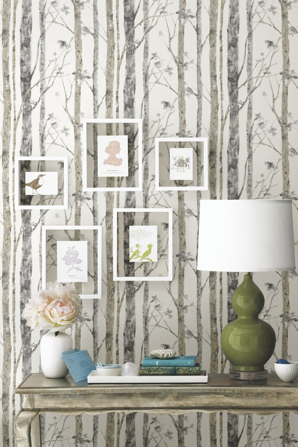 RoomMates RMK9047WP Birch Trees Peel and Stick Wallpaper White/Brown