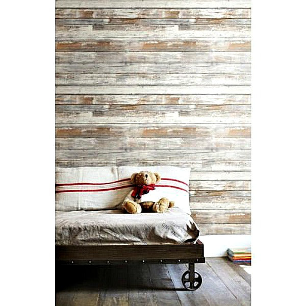 RoomMates RMK9050WP Distressed Wood Tan Peel and Stick Wallpaper Tan