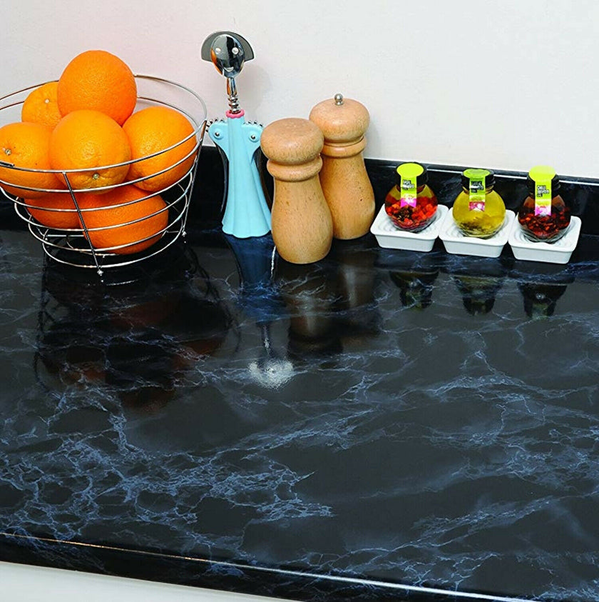 GW0001C Black Marble Peel & Stick Adhesive Removable 17.7 inch wide roll x 16.5 Ft long, covers 24 Square Feet.