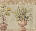 Wallpaper For Less TK6313B Stone Green Plants Wallpaper Border, Brown