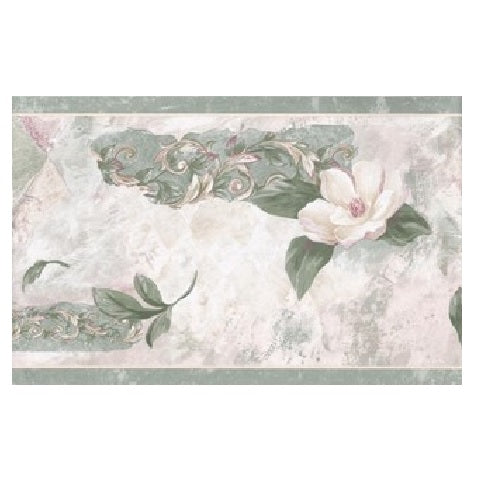 Wallpaper For Less 40926090 Floral Wallpaper Border, Green White