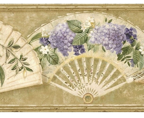 Warner VC052203B Fans and Flowers Wallpaper Border, Tan